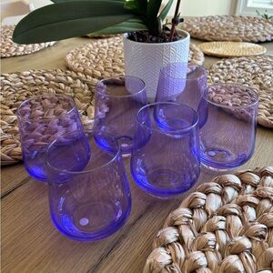 ESTELLE Colored Glass SET of 6 Stemless Lavender Wine Glasses - New without box